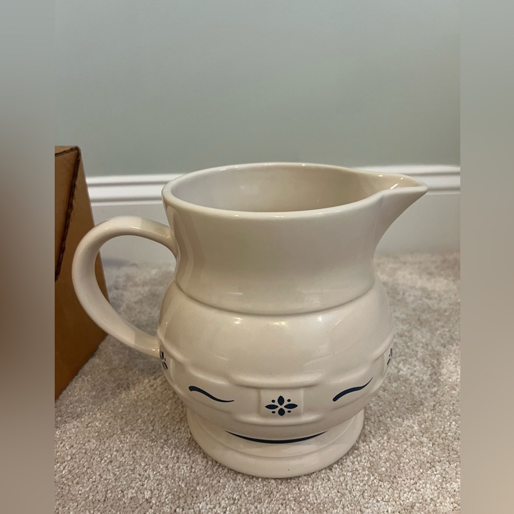 Longaberger Cream and Blue Ceramic Pitcher